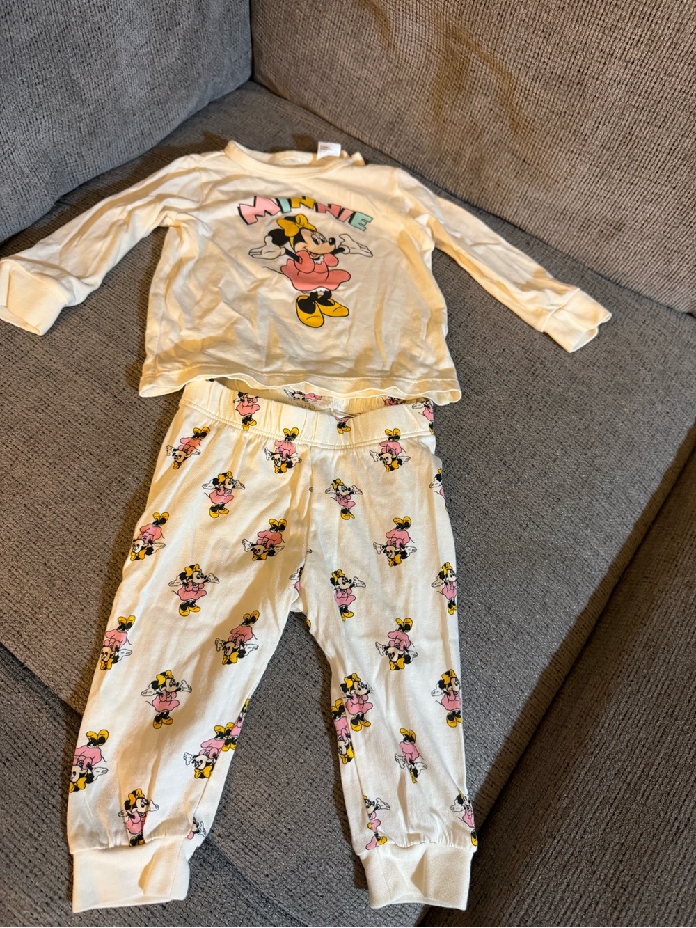 Disney Cream, Pink & Yellow Minnie Mouse Pajama Set